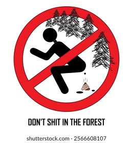 No public pooping symbol. Do not pooping sign. Warning red banner for outdoors and forests. Prohibition banner. illustration isolated on white