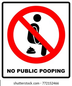 No public pooping symbol. Do not pooping sign. Warning red banner for outdoors and forests. Prohibition banner. Vector illustration isolated on white