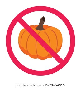 No hay signo de calabaza, signo prohibido de calabaza, no coma el símbolo de calabaza, Vector prohibido de restricción de alimentos vegetales
