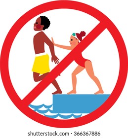 No Pushing Or Shoving Sign. Swimming Pool Rules. 