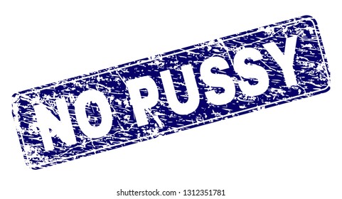 NO PUSSY stamp seal watermark with grunge texture. Seal shape is a rounded rectangle with frame. Blue vector rubber print of NO PUSSY title with dirty texture.