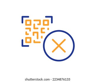 No QR code line icon. Scan barcode sign. Stop or cancel certificate symbol. Colorful thin line outline concept. Linear style qr code icon. Editable stroke. Vector