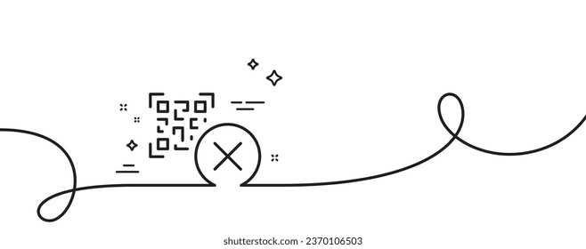 No QR code line icon. Continuous one line with curl. Scan barcode sign. Stop or cancel certificate symbol. Qr code single outline ribbon. Loop curve pattern. Vector