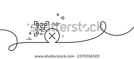 No QR code line icon. Continuous one line with curl. Scan barcode sign. Stop or cancel certificate symbol. Qr code single outline ribbon. Loop curve pattern. Vector