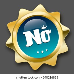 No. quality seal or icon. Glossy golden seal or button with stars and turquoise color.