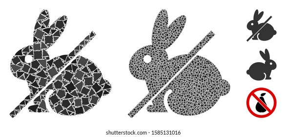 No rabbit icon composition of unequal elements in different sizes and color hues, based on no rabbit icon. Vector tuberous elements are united into composition.