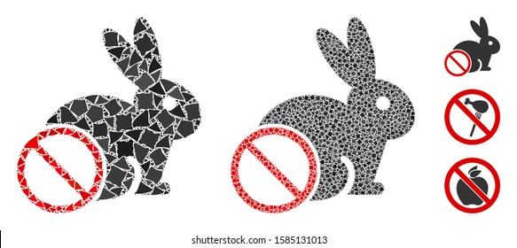 No rabbit meat icon mosaic of rugged elements in variable sizes and color tints, based on no rabbit meat icon. Vector rugged pieces are grouped into collage.