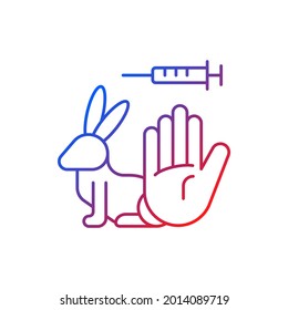 No Rabbit Testing Gradient Linear Vector Icon. Ban For Harmful Clinical Trials On Hares. Alternative To Animal Testing. Thin Line Color Symbols. Modern Style Pictogram. Vector Isolated Outline Drawing