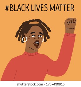 No racism concept. Black lives matter. Flat style social card, poster, banner with text. Hand drawn vector set. Trendy illustration