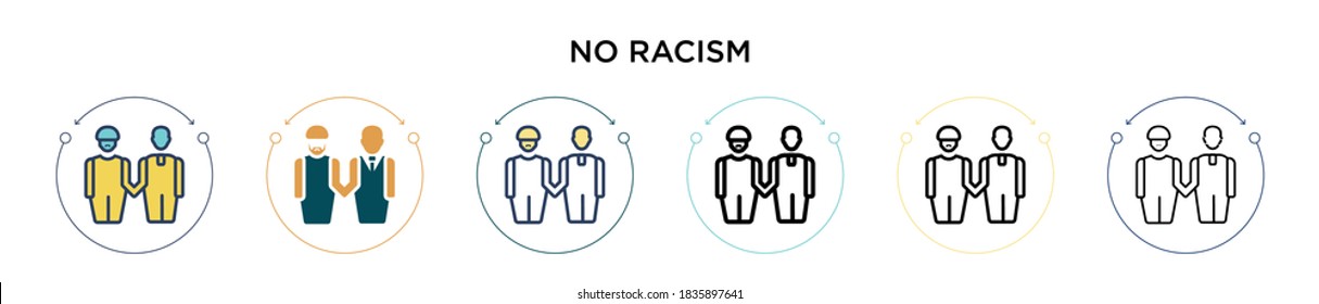 No racism icon in filled, thin line, outline and stroke style. Vector illustration of two colored and black no racism vector icons designs can be used for mobile, ui, web