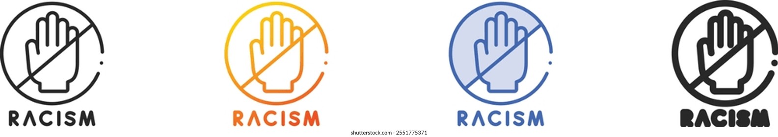sem ícone de racismo.Linear fino, gradiente, traço azul e negrito Design de estilo isolado no plano de fundo branco