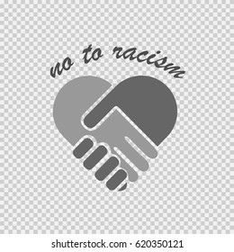 No to racism illustration. Discrimination symbol. Handshake forming heart sign on transparent background.