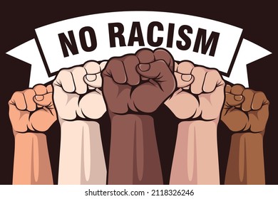 No Racism poster with clenched fist illustration 