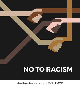 No to racism. Stop to racism and discrimination. Handshake of different races. Vector Illustration
