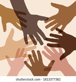 No to racism. Stop to racism and discrimination. Handshake of different races. Vector Illustration