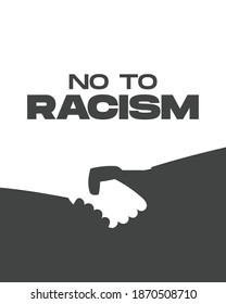 No to racism. Stop to racism and discrimination. Handshake of different races. Vector Illustration