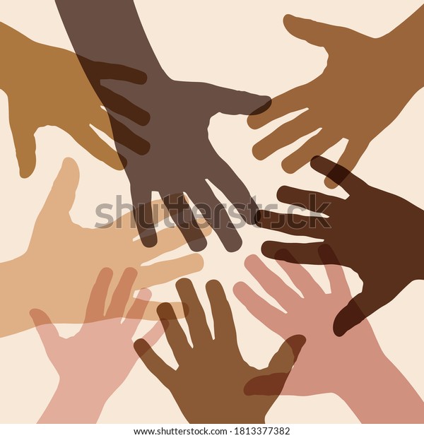No to racism. Stop\
to racism and discrimination. Handshake of different races. Vector\
Illustration