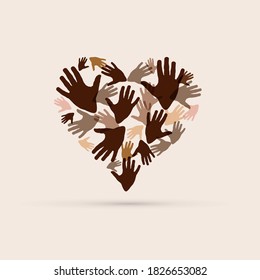 No to racism. Stop to racism and discrimination. a heart of different races. Vector Illustration