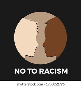 No to racism. Stop to racism and discrimination. Two faces of different races. Vector Illustration

