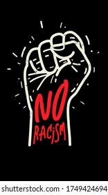 No racism. Vintage hand silhouette poster with the phrase No racism. Text message for protest action. Typographic banner design on black background. Vector Illustration.