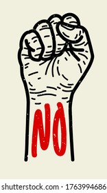 No racism. Vintage hand silhouette poster. Text message for protest action. Vector Illustration