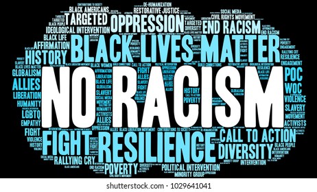 No Racism word cloud on a black background. 