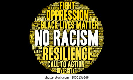 No Racism word cloud on a black background. 