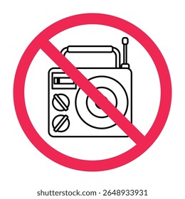 No radio sign, forbidden radio sign, radio device prohibited symbol, radio with red crossed circle icon
