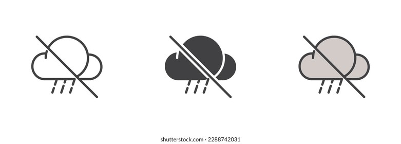 No rain cloud different style icon set. Line, glyph and filled outline colorful version, outline and filled vector sign. Symbol, logo illustration. Vector graphics