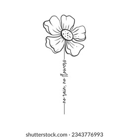 No Rain, No Flowers T-shirt. Beautiful Floral Clip Art Illustration