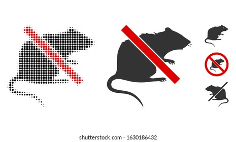 No rat halftone vector icon and solid version. Illustration style is dotted iconic No rat icon symbol on a white background. Halftone pattern is round spots. Some bonus pictograms.