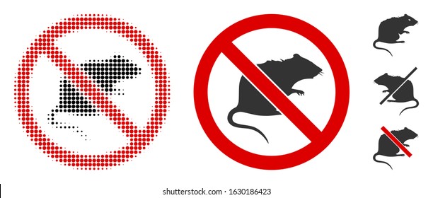 No rats halftone vector icon and solid version. Illustration style is dotted iconic No rats icon symbol on a white background. Halftone pattern is circle pixel. Some bonus pictograms.