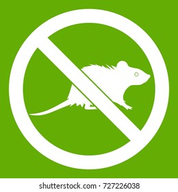 No rats sign icon white isolated on green background. Vector illustration
