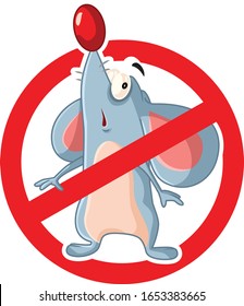 No Rats Vector Cartoon Symbol Sign. Anti pest icon with a funny cartoon mouse
