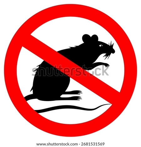 No rats vector forbidden sign isolated on white background. Pest control red circle symbol, parasites extermination service emblem, rats free home area guarantee label. 