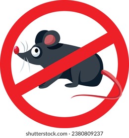 
No Rats Warning Icon Sign Vector Design. Anti pest symbol with a funny cartoon mouse 
