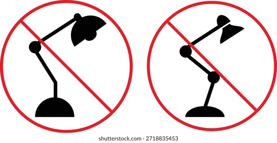 kein Leselicht-Symbol. Keine Symbole für fokussiertes Licht. Leselampe verboten Symbol. Planetarium- und Sternwarte-Regulationszeichen
