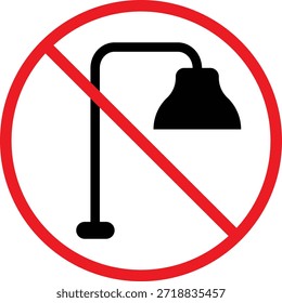 kein Leselicht-Symbol. Keine Symbole für fokussiertes Licht. Leselampe verboten Symbol. Planetarium- und Sternwarte-Regulationszeichen
