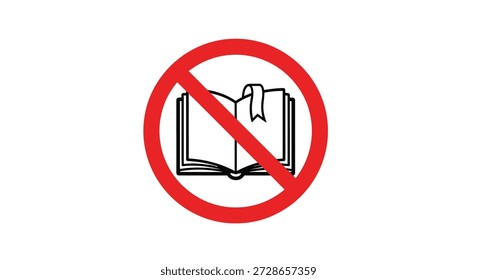 Icono prohibido de no leer con un contorno negro de un libro abierto dentro de un círculo rojo con una barra diagonal sobre un fondo blanco.