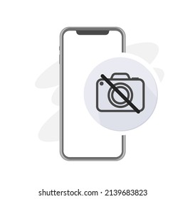 No Record, No Pictures, Stop Taking Pictures, Photography Camera With Cancellation Stroke Grey Icon, Mobile Phone, No Selfie Vector Illustration