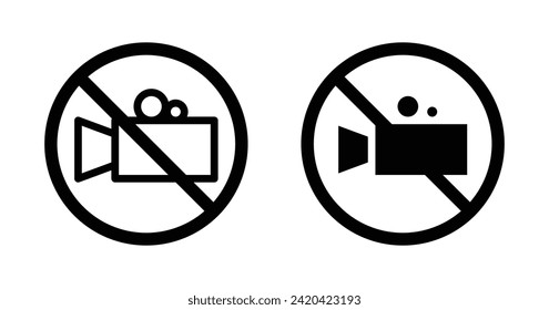 Kein Symbol für die Aufnahme. Kamera Aufnahme Verbot Vektorsymbol in schwarz gefüllt und umrissen Stil. Verbotenes Bildzeichen.