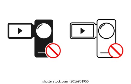 Sin icono de grabación. Deja de firmar. La cámara de video está prohibida. Vídeo apagado. Está prohibido grabar.  Vector de ilustración