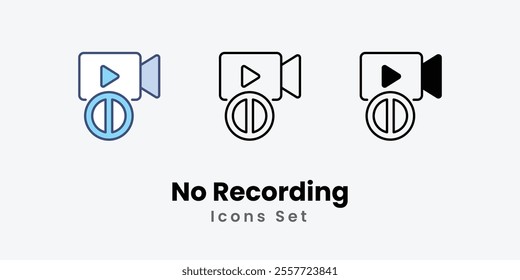 No Recording Icons set thin line and glyph vector icon illustration