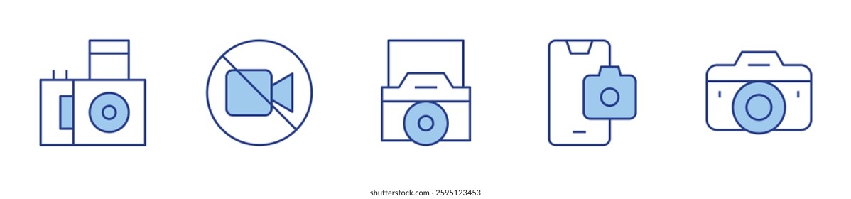 no recording, photo camera, camera. Camera Icon vector illustration. Line Duotone style. Editable stroke.