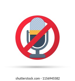 No recording sign. No microphone sign on white background. Vector stock illustration.