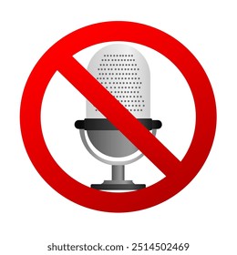 No recording. Sound muted. Prohibition record. Vector illustration.