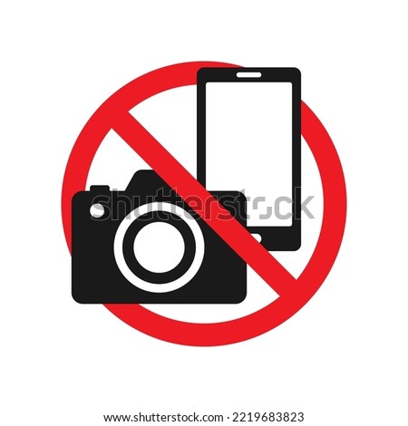 No recording or taking pictures sign. Signs prohibiting the use of cameras or phones. Vector illustration.