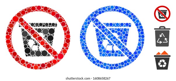 No recycle can mosaic of small circles in various sizes and color tinges, based on no recycle can icon. Vector random circles are united into blue mosaic.