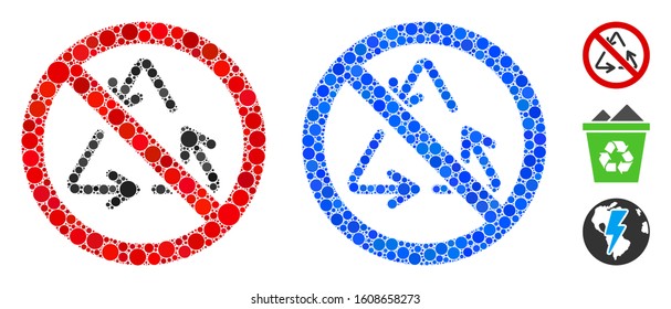 No recycling mosaic of small circles in variable sizes and color tinges, based on no recycling icon. Vector small circles are united into blue illustration.