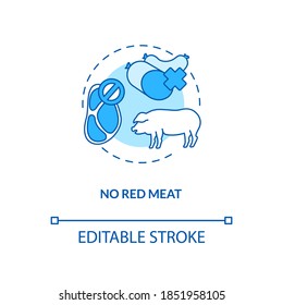 No Red Meat Concept Icon. Different Types Of Meat Meals. Healthy Eating Rules. Sustainable Diet Idea Thin Line Illustration. Vector Isolated Outline RGB Color Drawing. Editable Stroke